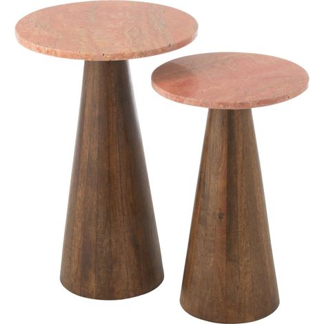 Set de 2 tables d appoint rondes terracotta - terracotta et marron foncé (1/5)