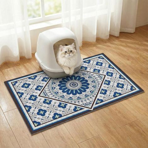 Bohemian Kitty Litter Mat 60 x 43 cm, Non Slip Washable Litter Mat, Cat Food Mat Easy Clean for Spill Control, Floor Protector (1/5)