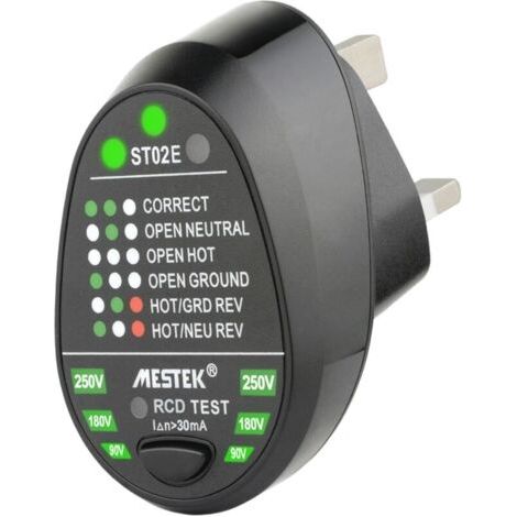 Testeur de Prise électrique, RCD Testeur De Sortie De Détecteur De Polarité de Circuit de Test de Fil de Terre en Direct Neutre Automatique(EU Plug)