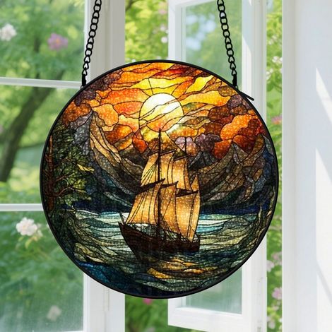 Suspension en vitrail - Attrape-soleil minimaliste unique en verre coloré, décoration maison élégante, cadeau Anniversaire pour femme, homme 9cm (1/5)