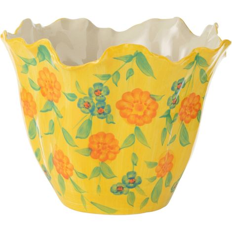 Vase poterie multicolore motif fleurs ambiance chaleureuse - Jaune fleuri multicolore (1/3)