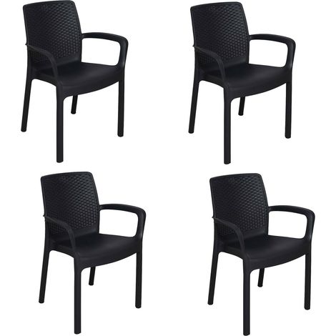 Dmora - Sedia da esterno Anacleto, Sedute da giardino, Sedia per tavolo da pranzo, Poltrona outdoor effetto rattan, 100 % Made in Italy, 54x60h82 cm, Antracite (1/5)
