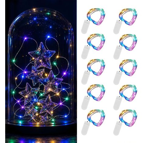 Paquet de 10 guirlandes lumineuses LED à piles 1m 10 LED fil d'argent multicolore étanche étoile bouteille guirlandes lumineuses pour noël fête (1/5)