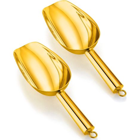 1 Pelle à glace, Acier inoxydable, Finition dorée, Manche long avec boucle, Pour cuisine et buffet (1/5)