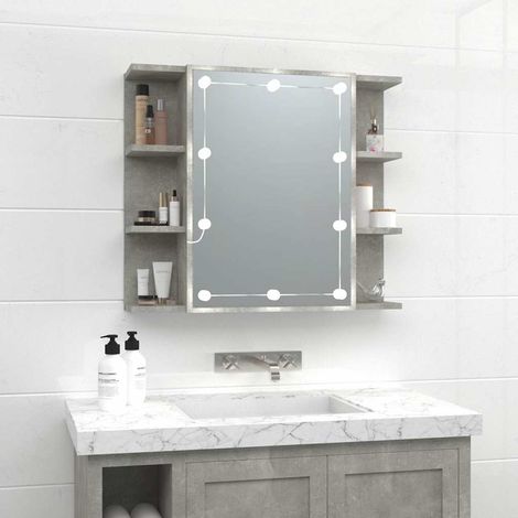 vidaXL Mueble con espejo y luces LED gris hormigón 70x16,5x60 cm (1/5)