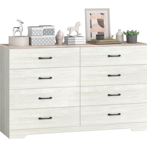 Kommode, 8 Schubladen, modern, hellgrau, 140 × 40 × 86 cm, Spanplatte, 25 kg (1/5)