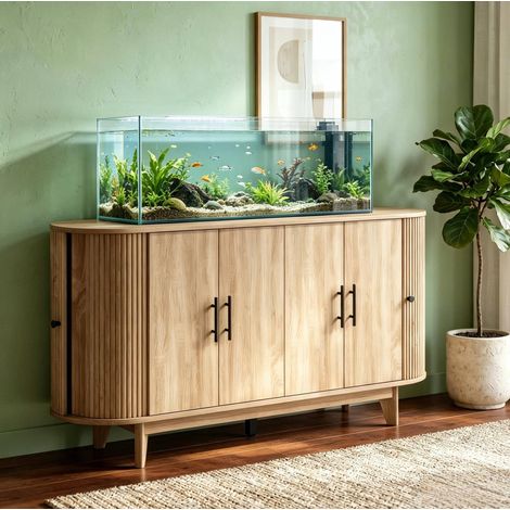 Buffet ovale 6 portes avec 2 étagères réglables, MDF, 147 x 40 x 76 cm HAVRYA (1/5)