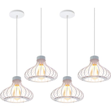 Lámpara Colgante 4 Piezas, Vintage Lámpara de Techo con Ø23cm Jaula de Metal Interior, Industrial Estilo Iluminación Decorativo E27 Art para Cocina Sala Comedor Dormitorio (Blanco)