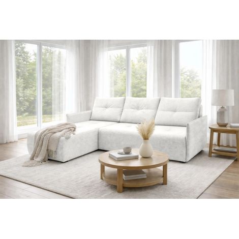 AX LIVING Ecksofa Damascus Weiß mit Schlaffunktion Bettkasten Schlafsofa 212 cm links