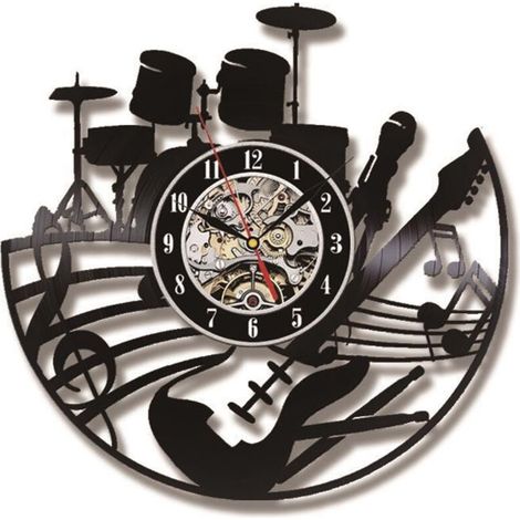 Horloge Murale Décorative "Guitare et Vinyle" - Design Moderne et Créatif - Œuvre d\'Art Murale pour Salon/Chambre - 12 Pouces (30cm) LED (1/5)