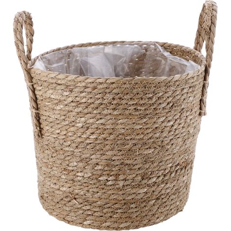 Handgewebter Aufbewahrungskorb aus Naturraffia, Modell M, für die Dekoration von Blumentöpfen im Haus/Garten, 30 x 27 cm (1/5)