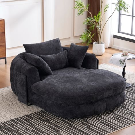 Chaise longue de interior extragrande de chenilla negra con cojines OKWISH (1/5)