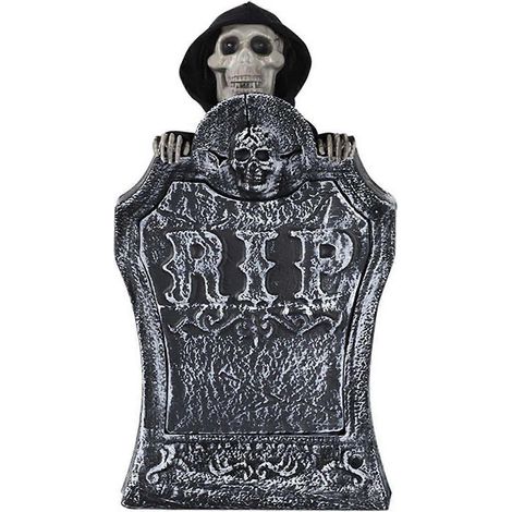 Crâne lumineux en forme de pierre tombale pour Halloween, accessoire résistant aux larmes (1/4)