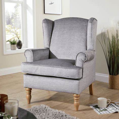 Helena Wingback Armchair Occasional Sofa Accent Fabric Chair Seating Wooden Leg (1/5)