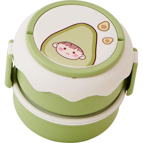 Stapelbare Lunchbox im niedlichen Cartoon-Frucht-Design, doppelwandig, mit Griffen, ideal für Büro, Schule und Zuhause, Avocado (1/5)