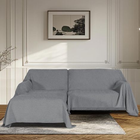 Kit 2 Housses Canapé d'angle (180x230cm + 180x279cm) Gris Anthracite - en Chenille Imperméable Anti-Griffures, Lavable 60°C pour Section Droit/Coin (1/5)