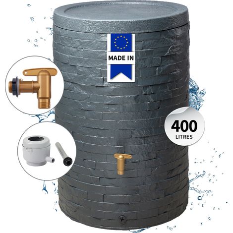 Graf – Récupérateur d'eau de pluie 400 litres – Imitation pierre naturelle – Couvercle amovible – Collecteur de gouttière filtrant Eco