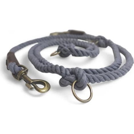 Laisse Réglable pour Chien en Corde de Coton Tressé 2,5 m x 10 mm Gris Tempête - PANGIVO (1/5)