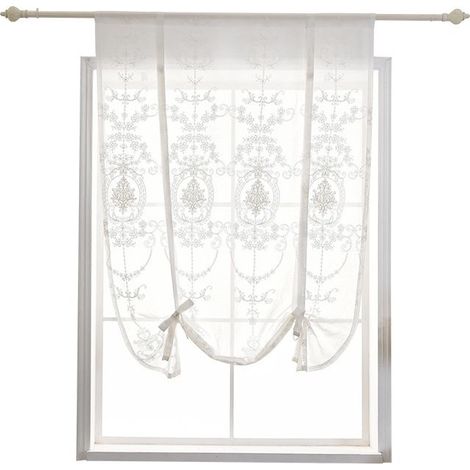 AGE Store Bateau Transparent Avec Voile Broderie Ruban (largeur 100 Cm X Hauteur 120 Cm Blanc)