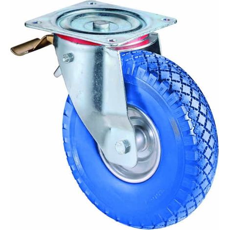 BS Rollen Lenkrolle mit Totalfeststeller Rollenlager, Rad-Ø 200 mm, Tragf. 75 kg, Polyurethan schwarz, Platte, Bauhöhe