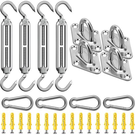 Kit de fixation pour store banne – Acier inoxydable de haute qualité – Charge maximale de 65 kg – Kit de fixation pour tendeur de store banne, adapté aux jardins carrés et triangulaires (1/4)
