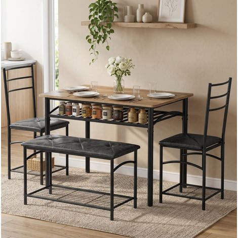Set da pranzo 4 pezzi 100x60x76,3 cm in metallo e legno marrone per piccoli spazi – MEUBLIV (1/5)
