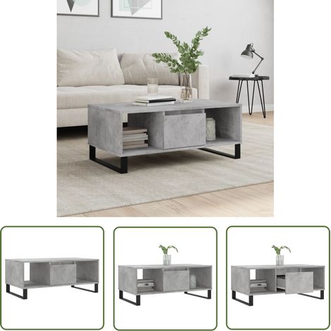 The Living Store Table basse Gris béton 90x50x36,5 cm Bois d'ingénierie - Table Basse - Meuble Salon - Table D'appoint - Table Design - Table Gris (1/5)