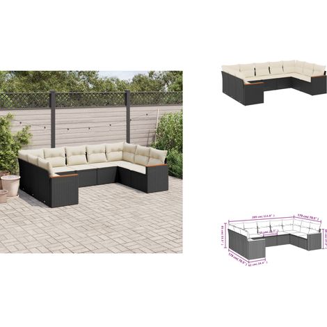 The Living Store Salon de jardin 9 pcs avec coussins noir résine tressée - Canapés de jardin (1/3)