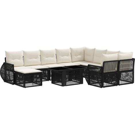 Set Divano da Giardino 11 pz Nero e Bianco Crema polyrattan vidaXL (1/5)