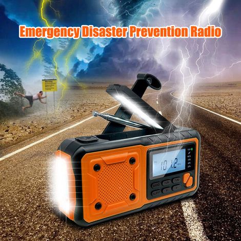 Tragbares Kurbelradio für Notfälle, integrierte Taschenlampe, 4000-mAh-Powerbank, Wetterradio für Camping und Wandern (1/5)