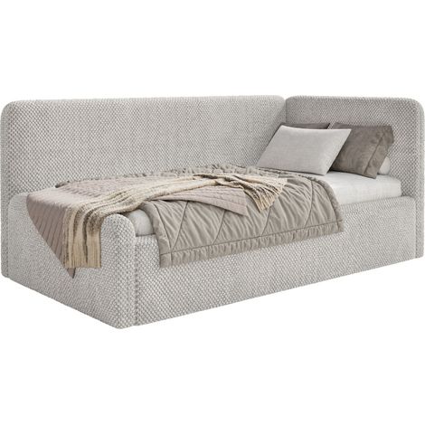 Selsey Fanko – Jugendbett 90x200 cm mit Rausfallschutz, Matratze, Kopfteil rechts, Plüsch, Greige (1/5)