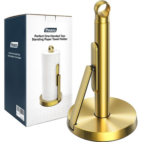 Heavy Duty Stainless Steel Paper Towel Holder with Tension Arm - Easy to Tear One Hand - Modern Kitchen Counter Dispenser - Holds All (1/5)