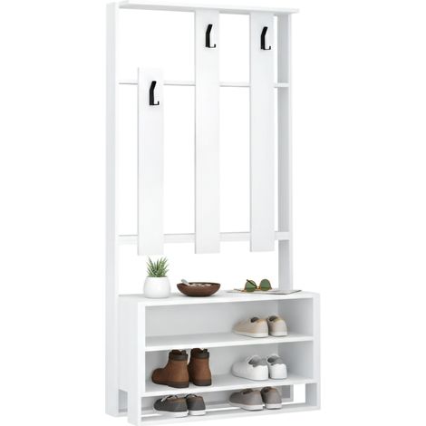 Toraji Eingangsregal, 6 Paar, 3 Ebenen, Garderobe, 90x36x180h cm Weiß
