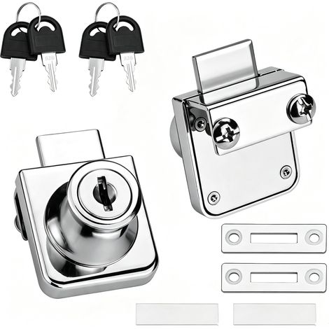 2 Pcs Serrure Porte en Verre en Alliage de Zinc Verrou Meuble avec 4 Clés Serrure Armoire Antirouille Serrure Porte Vitrée sans Perçage Serrure Tiroir Argente pour Verre d’Epaisseur de 5-8mm (1/5)
