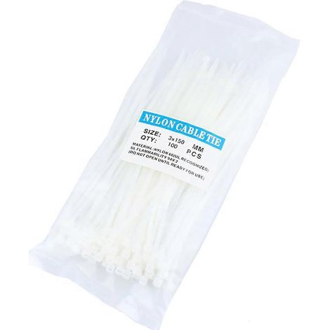 100 Stück/Set Kabelbinder, selbstverriegelnd, gute Isolierung, 7 Farben, robuste Kabelbinder für Zuhause-White