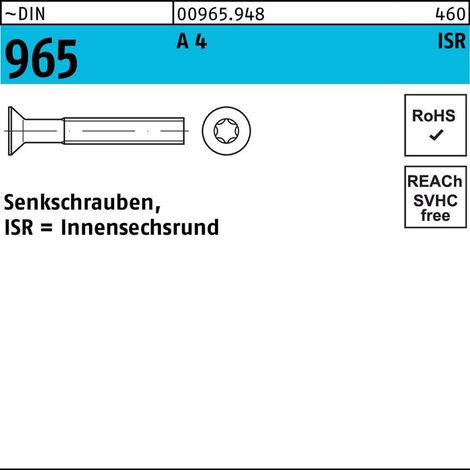 DIN 965 Form CE Senkkopfschraube M6x20 Edelstahl A4 blank T30 200 Stk (1/2)