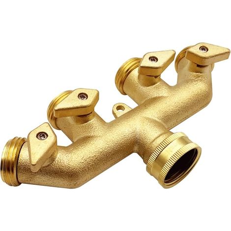 Raccord en Y en laiton 4 voies pour tuyau d'arrosage 3/4" GHT, 4 vannes et 4 joints toriques de rechange (1/3)