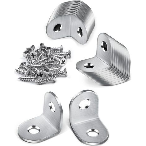 Lot de 20 Équerres de Fixation en Acier Inoxydable 20x20 mm, Cornières d'Angle à 90° avec 40 Vis, Supports Métalliques pour Meubles en Bois et Assemblage