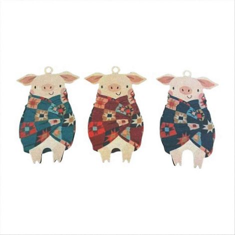 Pendentif en bois représentant un cochon enrobé de pâte feuilletée, adorable petit cochon (1/5)