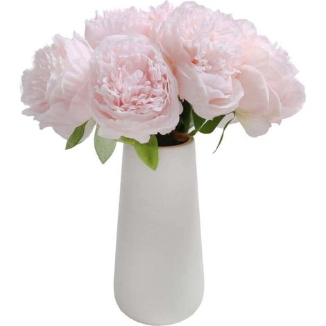 2 bouquets de pivoines artificielles, 10 têtes, feuilles de fleurs en soie, pour la maison, le bureau, un mariage, un festival, un bar (rose clair) (1/5)