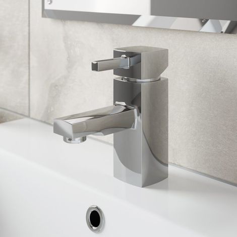 Bathroom Square Monobloc Basin Sink Mixer Tap Brass Single Lever Chrome Modern (1/6)