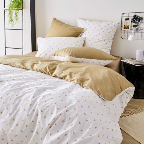 Parure de couette en percale de coton au style géométrique Beige 260x240 cm (1/3)