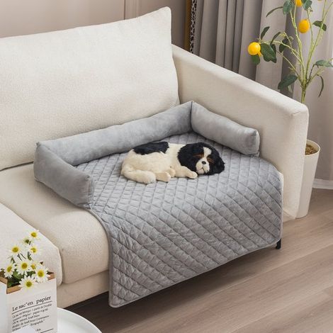 Couverture pour chien avec appui-tête, panier moelleux, tapis pour animaux, protège-canapé, lavable, antidérapant, matelas rembourré double face pour chats et chiens, 90 (1/5)