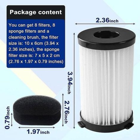 Filtre Hepa - Filtre En Mousse - Pour Balai Electrique Handyforce Rbt 2761 Rbt 2759 D600 - 8 Pièces Filtres Hepa + 8 Pièces Filtres Mousse (1/3)