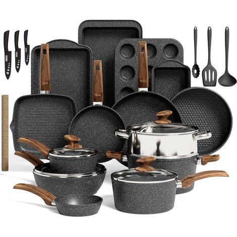 Set de 30 pièces ustensiles de cuisine et pâtisserie induction granit antiadhésif noir (1/5)