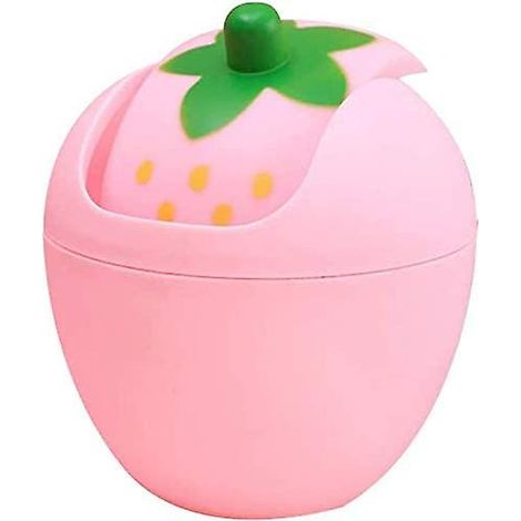 Mini poubelle de bureau avec couvercle, poubelle domestique à fraises (rose) (1/3)