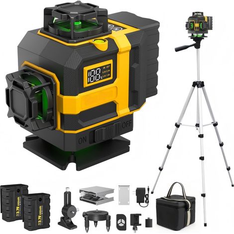 Niveau Laser avec trépied, Autonivelant 4D 16 Lignes, Laser Chantier 360° x4, Mode Pulsé Extérieur, Nivellement Automatique, Support Rotatif Niveau Laser avec 2 Batteries Rechargeables (1/5)