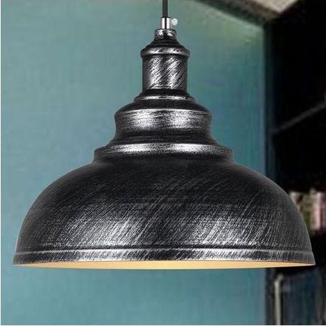Shmshng – Suspension luminaire industrielle vintage E27 en métal argenté – Diamètre 29 cm – Hauteur 24 cm – Ampoule non incluse (1/5)