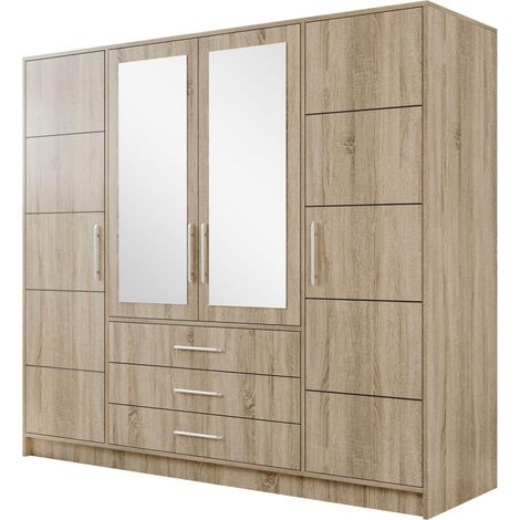 Armoire à deux portes Bado 4D, armoire avec miroir, tiroirs et portes à miroir, élégante pour la chambre à coucher, chambre pour adolescents (1/5)