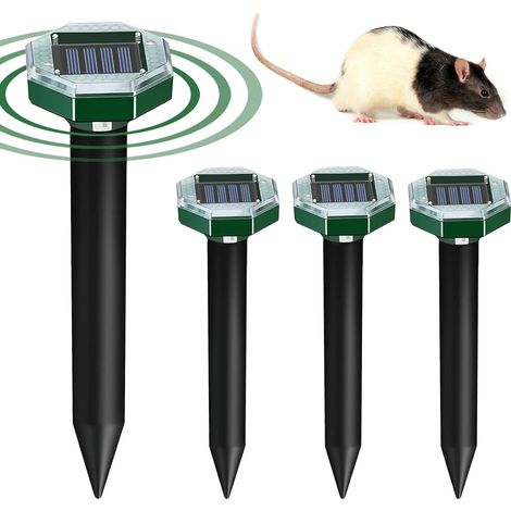 Répulsif Solaire pour Taupe 4 pièces Répulsif Taupe Solaire, Repulsif Souris et Rats Ultrason, Anti Souris Ultrason pour Repousser Taupes, Campagnols et Gaufres (Octogone) (1/4)